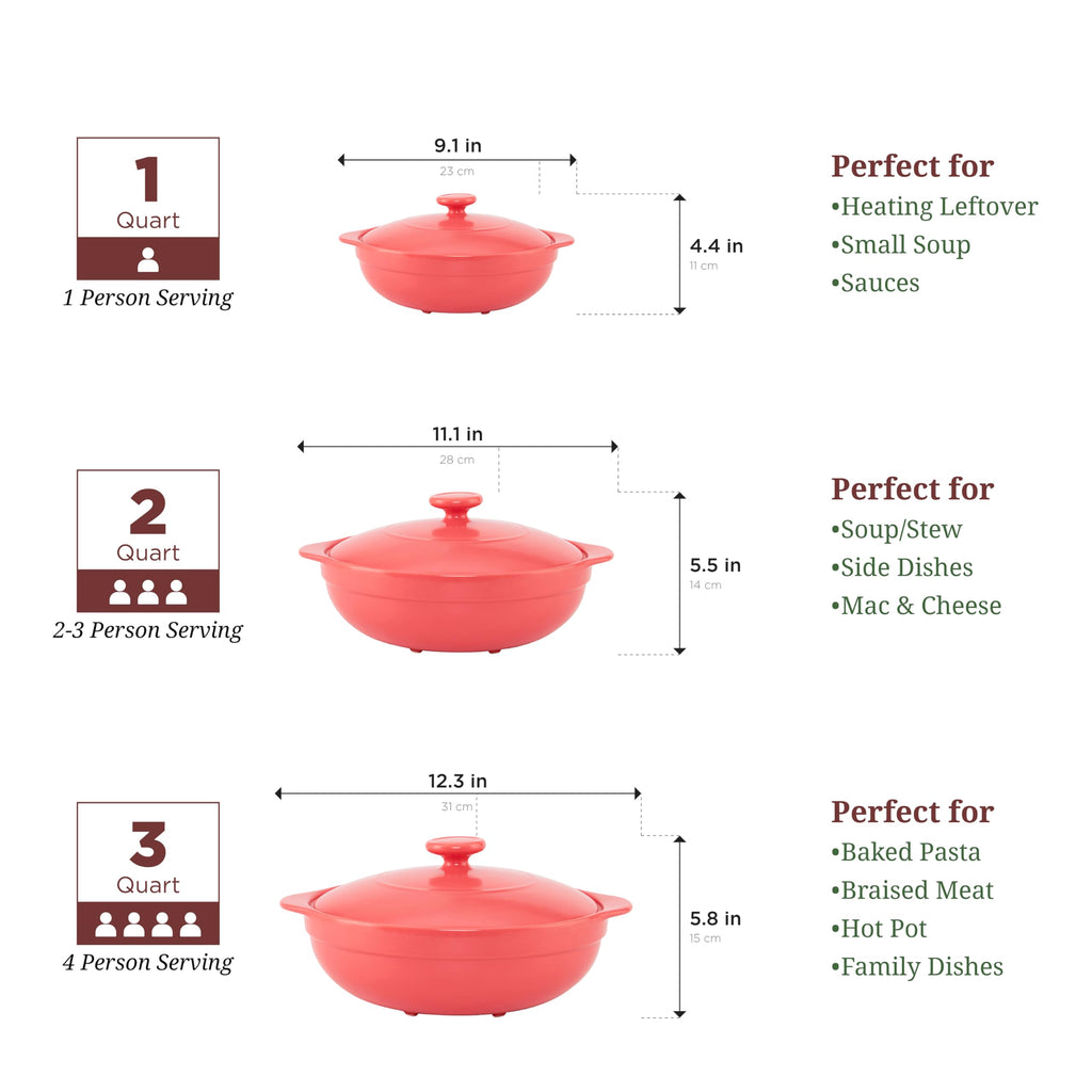 2-Qt Porcelain Dutch Oven with Lid - Lead & Cadmium Free, Oven Safe to 482°F, Heat Retention, Clay Pot for Cooking on