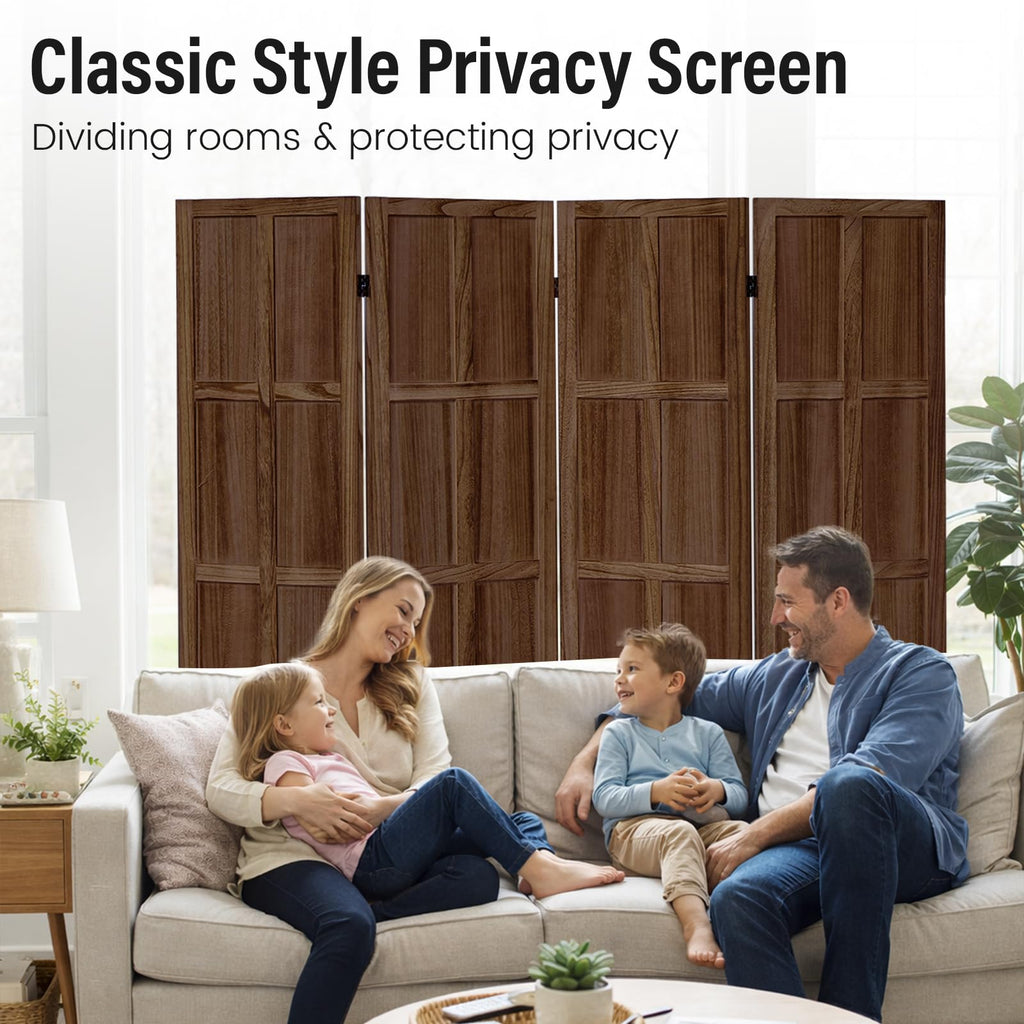 4 Panel Wood Room Divider and Folding Privacy Screen 67′′, Brown