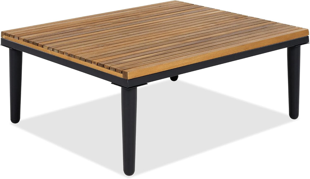 Luxury 4-Piece L-Shaped Outdoor Patio Sofa Set with Acacia Wood Side & Coffee Table, Removable Cushions & Pillows