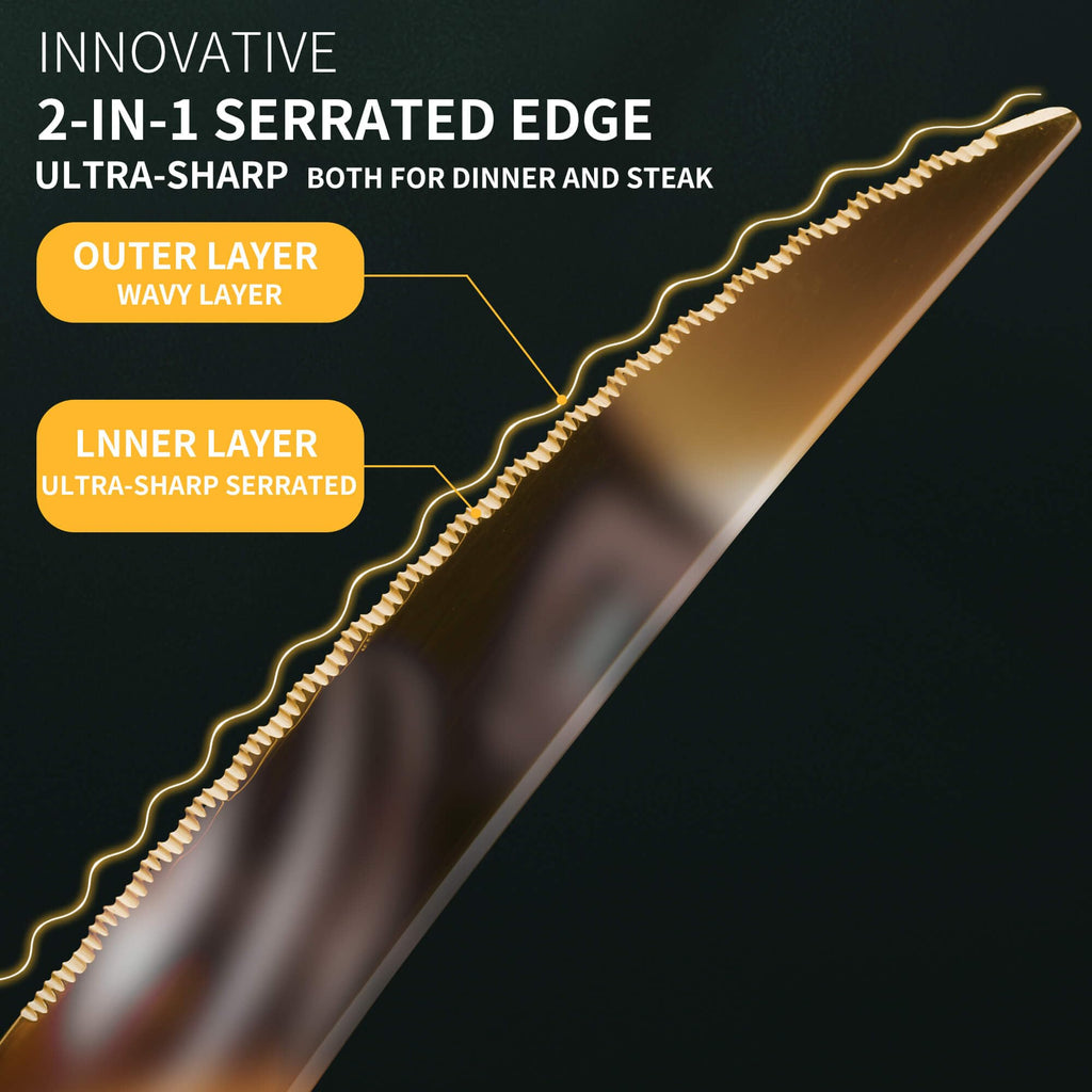 20-Piece Hammered Gold Silverware Set for 4,18/10 Stainless Steel Flatware Set with Serrated Forged Knives,Heavy Duty