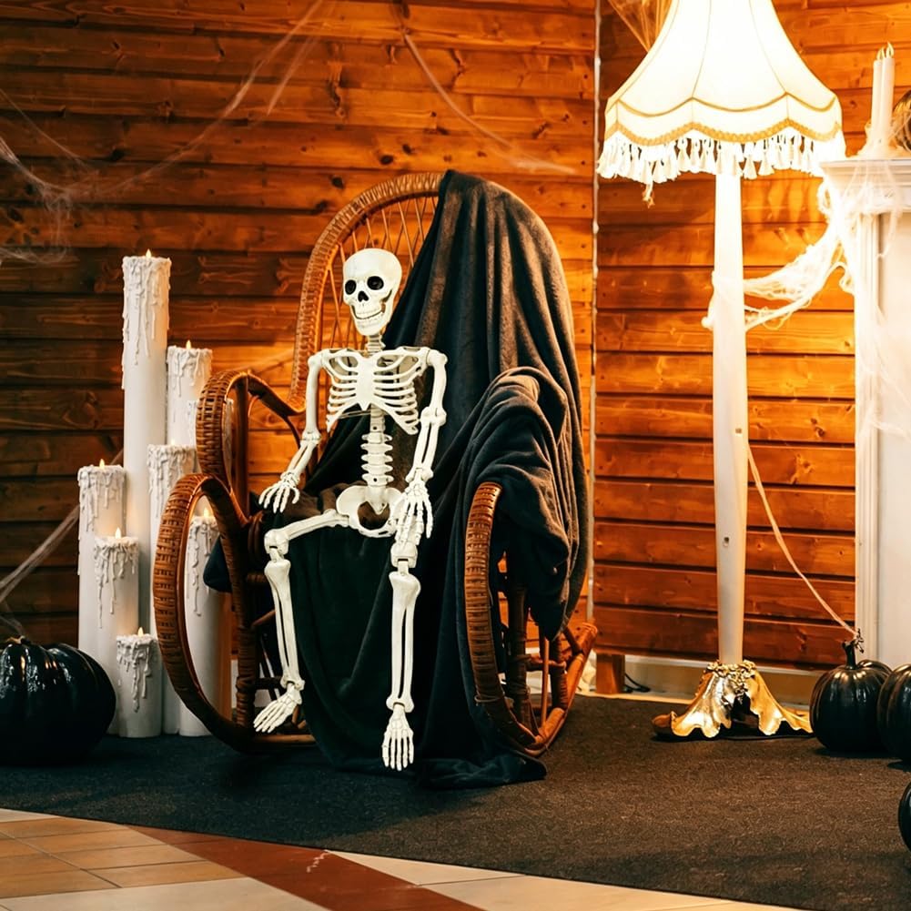 36" Skeleton Halloween Decorations, 3FT Realistic Full Body Movable Posable Joints Skeleton, Creepy Halloween Plastic