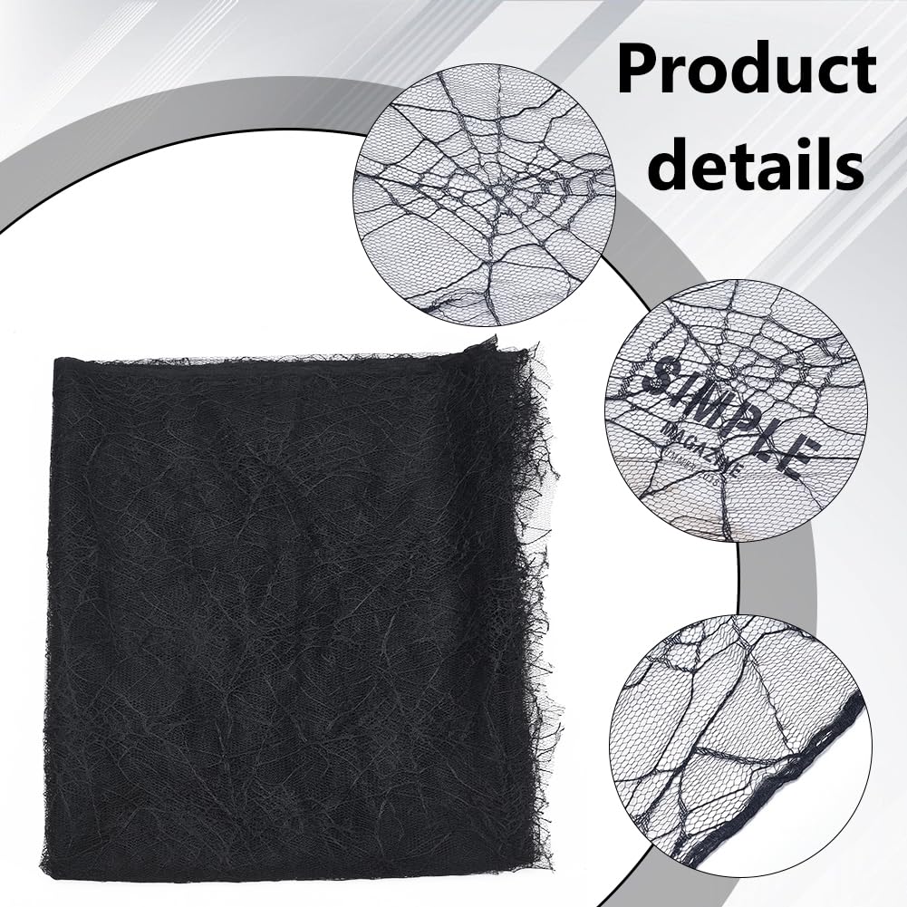 70x62 Inch Halloween Spider Web Lace Fabric, Black Lace Web Embroidered Sewing Fabrics Tablecloth Fabrics Lace for