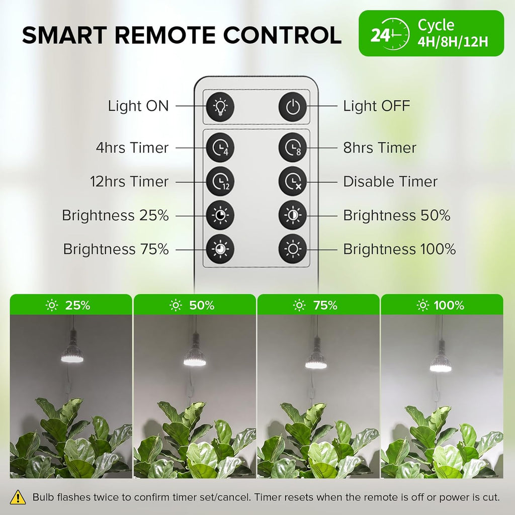 40W Hanging Grow Light Bulb with Remote, E26 Plant Light
