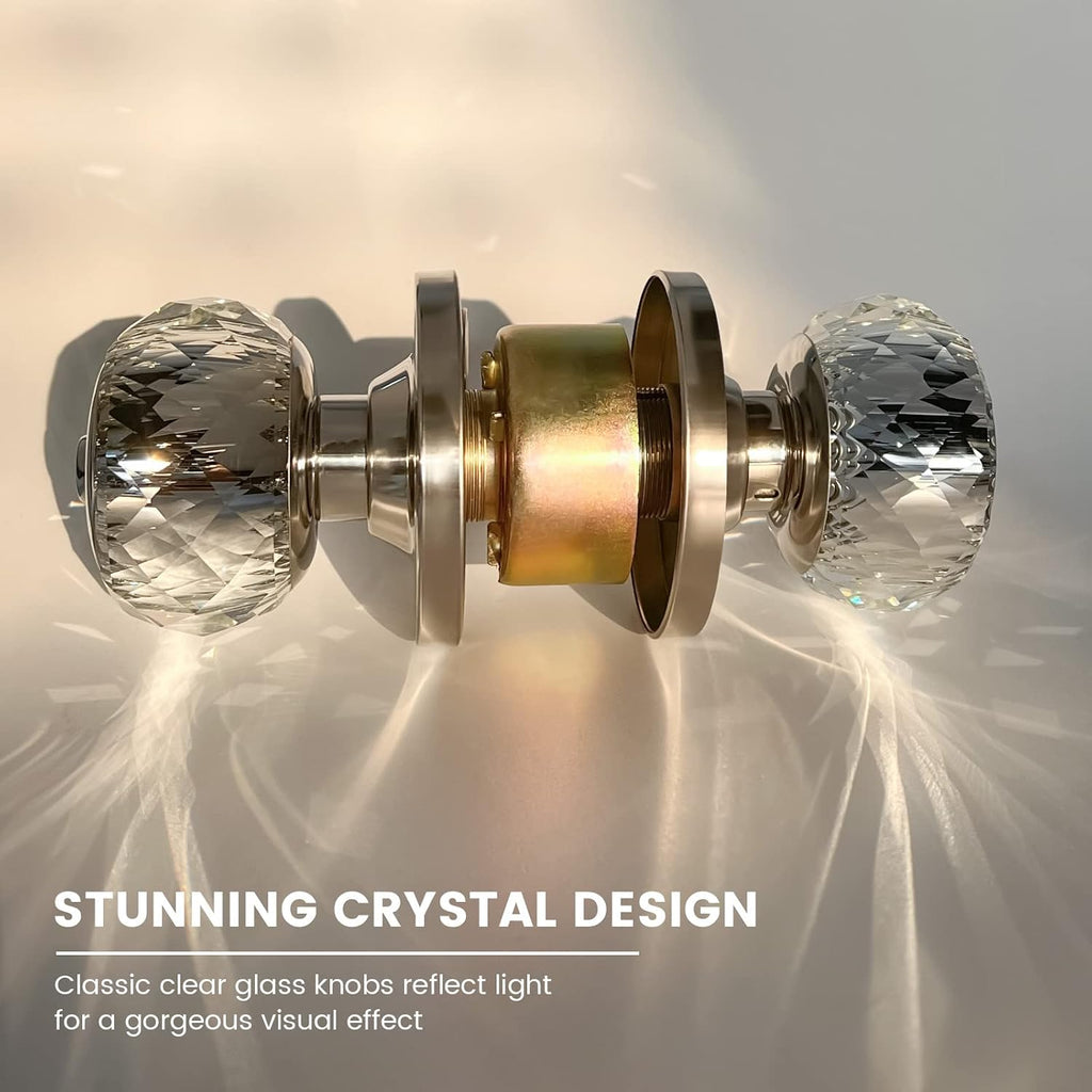 Crystal Door Knobs with Lock and Keys, Glass Door Knobs with Privacy Lock, Luxurious Diamond Door Knob, Classic