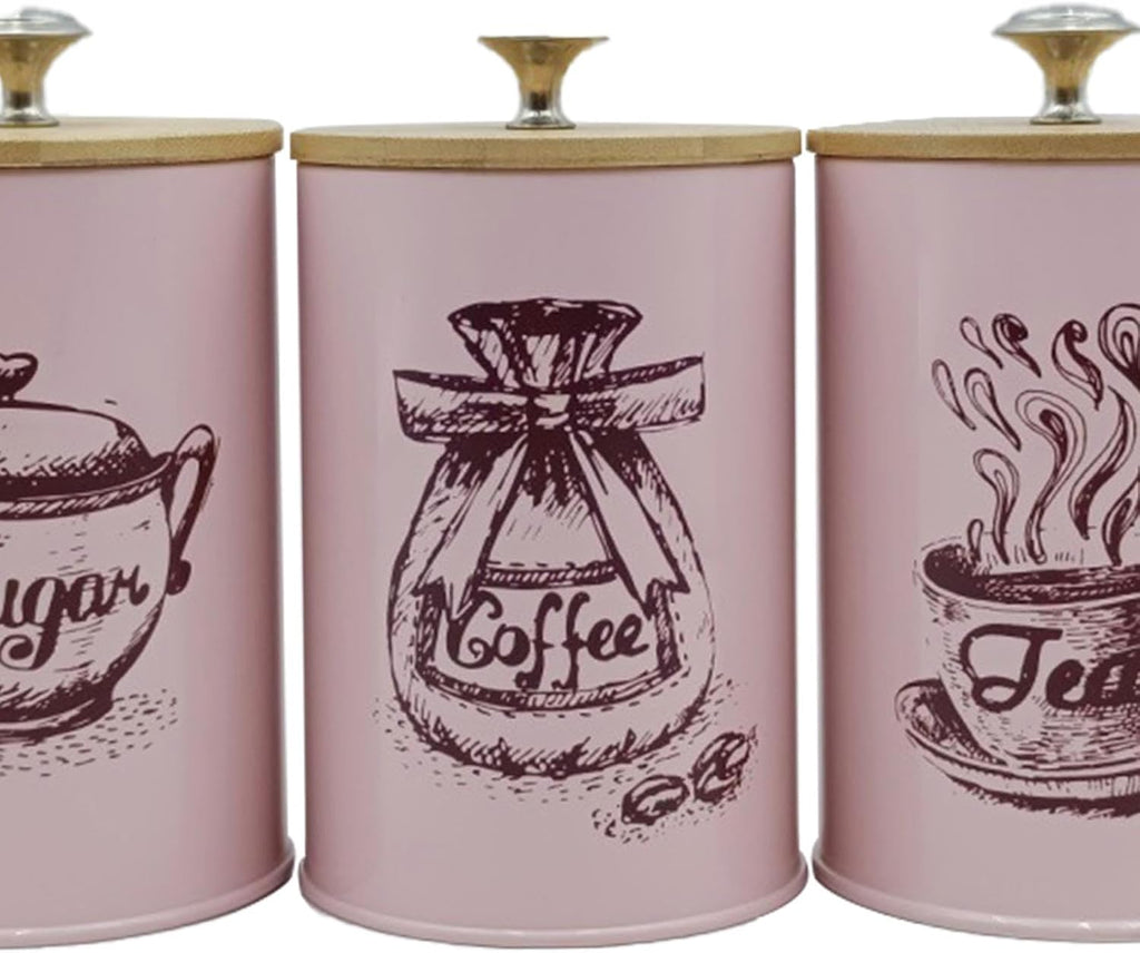 Kitchen Canisters for Countertop Coffee Tea Sugar Containers Set Iron Vintage Simple Farmhouse Stylish - Set of 3