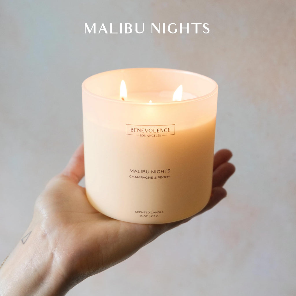 Champagne & Peony - Large 3-Wick Scented Candle | 15oz, 50-Hour Burn | Natural Soy Wax, Cotton Wicks | Gift Ideas for