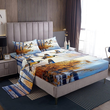 Mallard Duck Sheet Set Mallard Duck Bird Bed Sheets Set Rustic Natural Lake Scenery Sheets Vintage Woodland