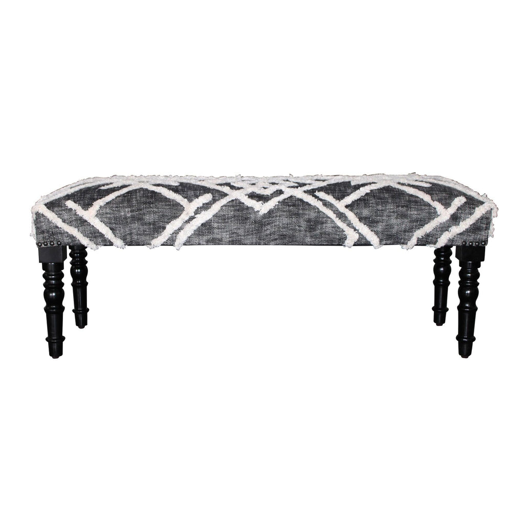 LR Home Black/White Farmhouse Striped Accent Bench | Upholstered Seating, or Entryway | 47" D x 16" W x 18" H