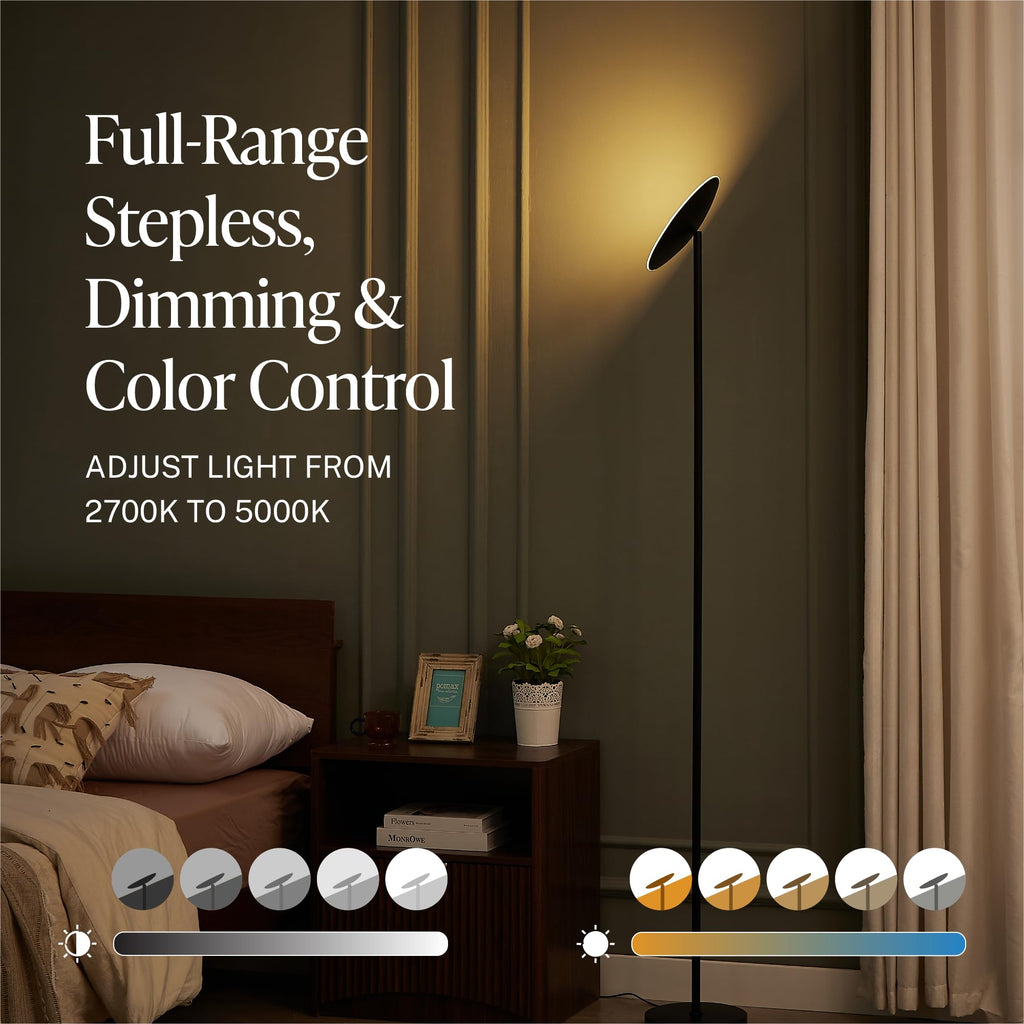 LED Torchiere Floor Lamp - 71" Tall Modern Torchiere Lamp in Golden Brass, Stepless Dimming, Remote & Touch