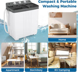 Portable Washing Machine, Twin Tub 20 Lbs Capacity with Drain Pump, Laundry Washer 12 Lbs and Spinner 8 Lbs with Timer