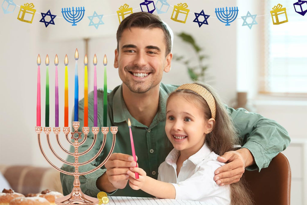 Dripless Deluxe Tapered Hanukkah Candles, Multicolored 3-Tone Pastel Decorations, 45 Candles for All 8 Nights - Set of 45