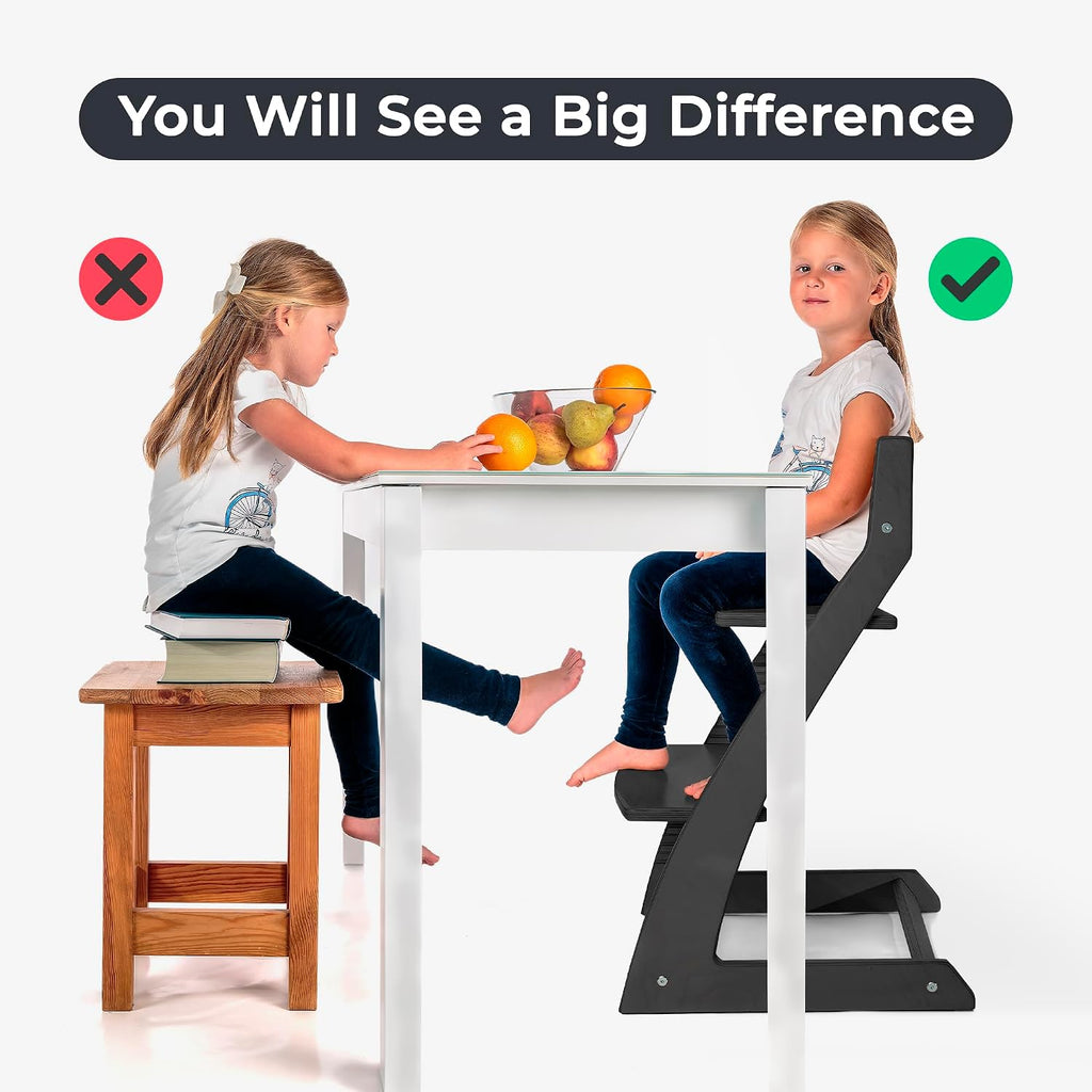 Modern Black Wooden High Chair | Adjustable Grow-with-Me Toddler Seat for Age 3 to 15 | Perfect for Minimalist &