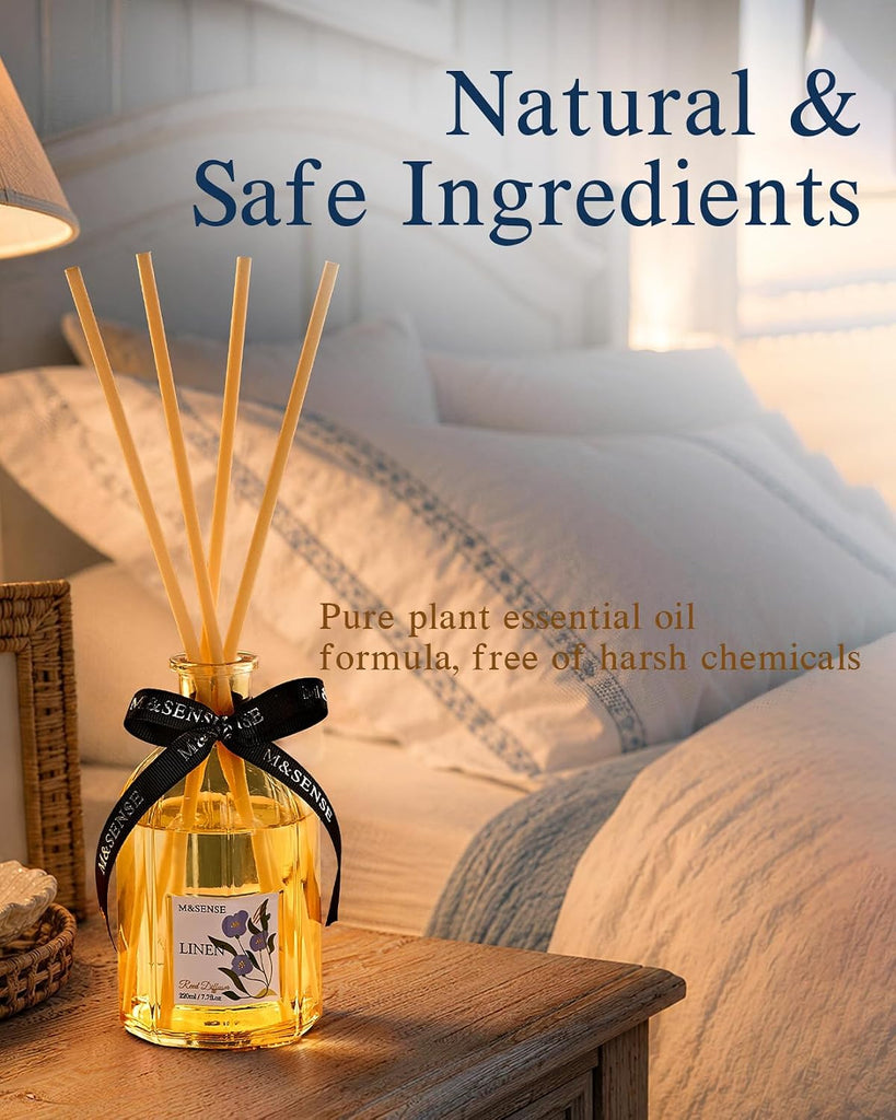 Reed Diffuser Set, Linen, 7.7 oz Natural Essential Oil - Set of 77