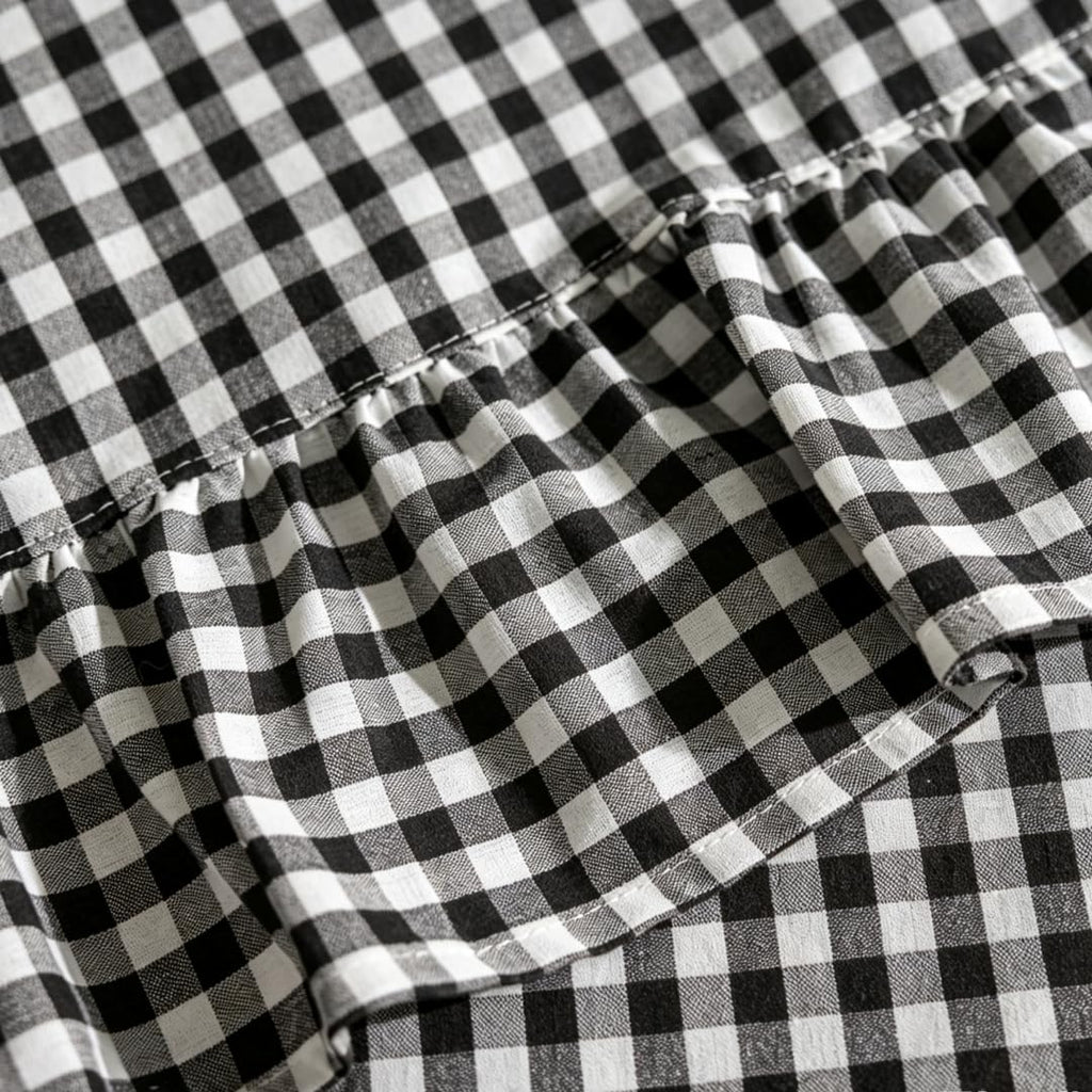 Black White Buffalo Plaid Rectangle Tablecloth with Ruffle Edge, Farmhouse Linen Blend Decorative Table Cover