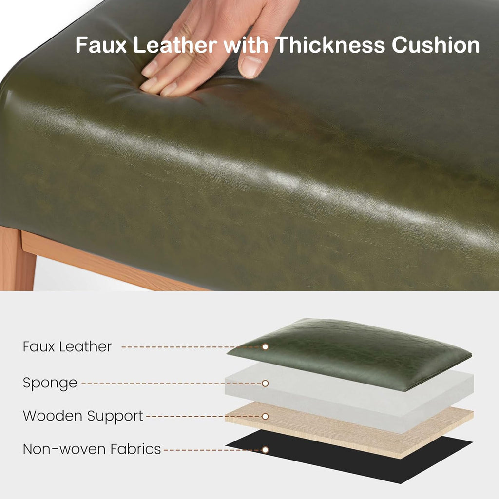 Modern Ottoman Foot Stool, Faux Leather Accent Sofa Footrest with Walnut Rubber Wood Frame, Ottoman Bench Entryway