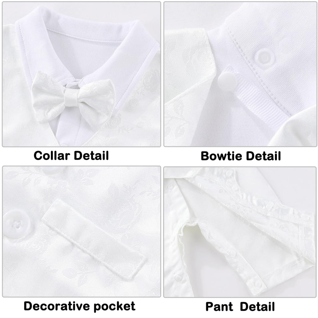 Baby Boy Baptism Outfit Long Sleeve Romper White