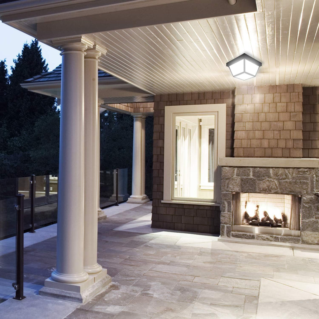 9" Black LED Outdoor Porch Ceiling Light Fixture, 1000 Lumens 3000K | Frosted Lens, 3000K Warm White, Wet Rated