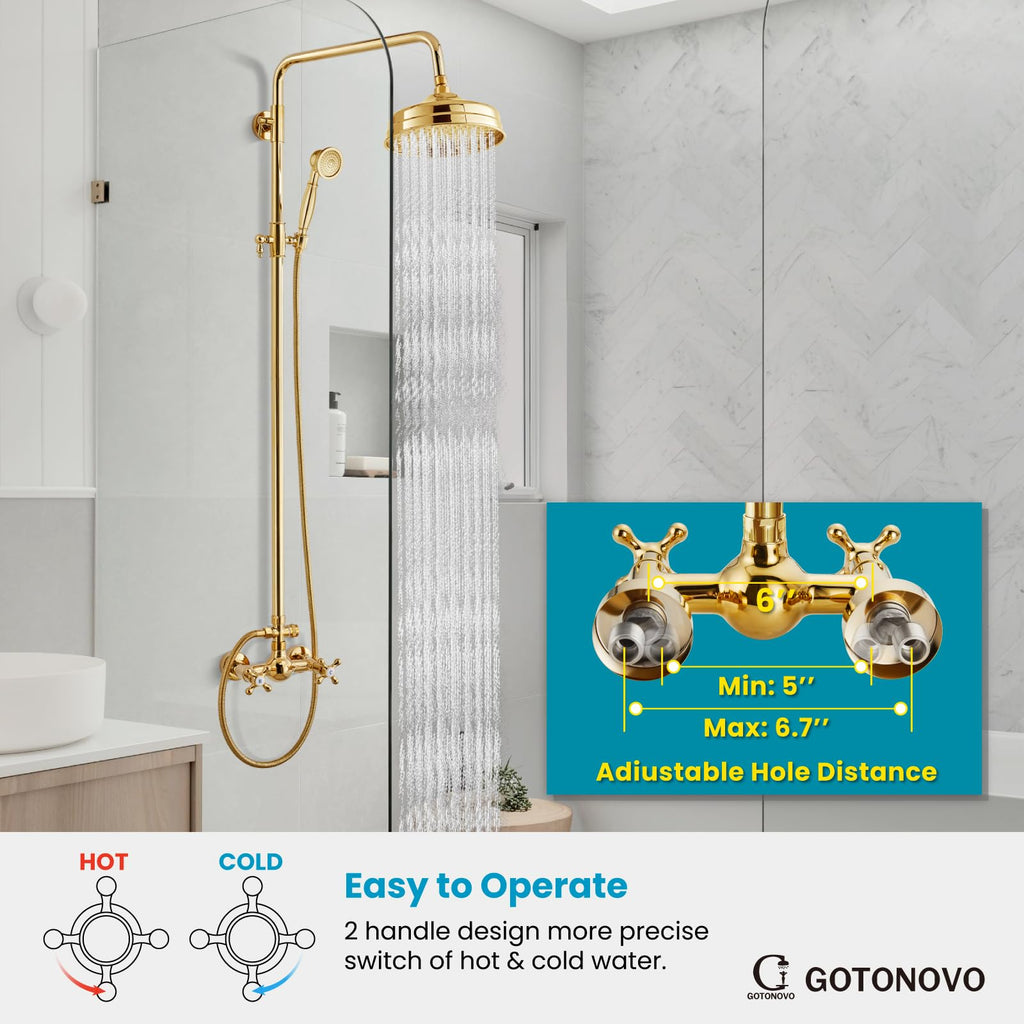 Exposed Shower System Wall Mount,Polish Gold,Metal Handheld