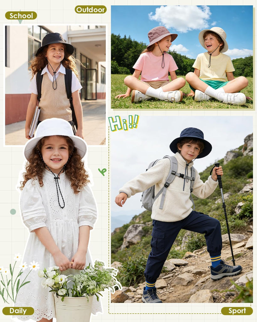 Kids UPF 50+ Waterproof Sun Hat, Packable Wide Brim Bucket Hat