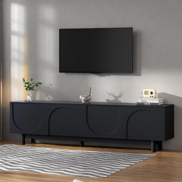 Modern TV Stand with Arch Cabinets, Solid Wood Legs & Adjustable Shelves | Entertainment Center with Cable Management