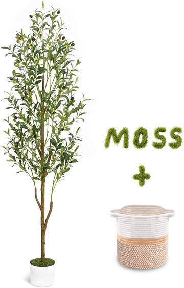 6FT Artificial Olive Tree Indoor Tall Faux with Planter & Basket