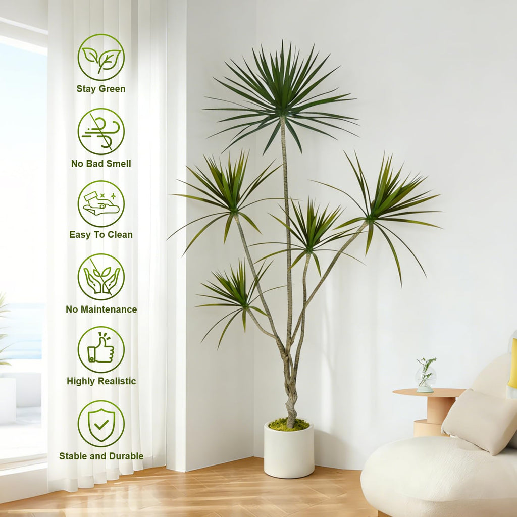 Dracaena Marginata Artificial Plant 6ft Tall Fake Tree Indoor Home