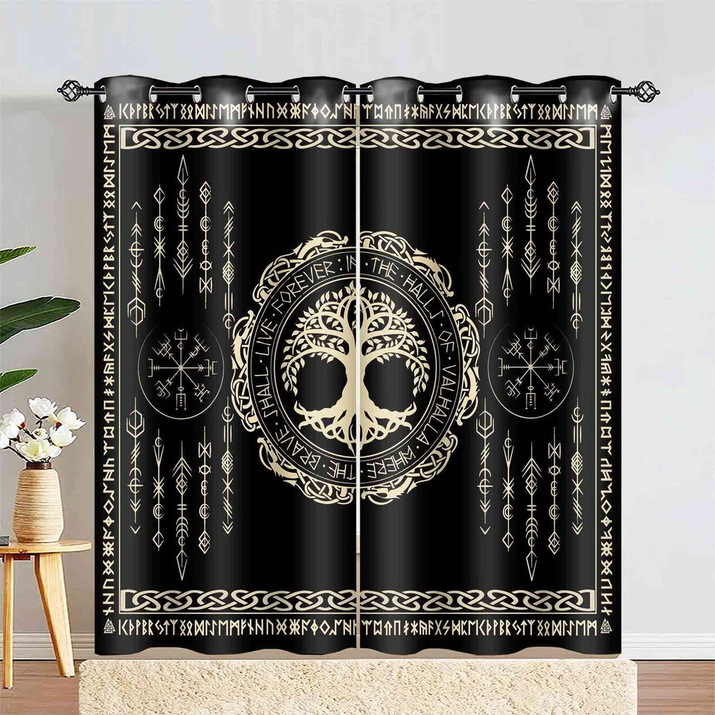 Nordic Vikings Curtains, Tree of Life Curtains, 42x84inches, 2 Panels