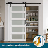 36in x 84in Double Glass Sliding Barn Door with 6.6FT Bypass Sliding Barn Door Hardware Kit, 5-Panel