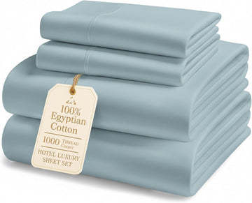 100% Egyptian Cotton Queen Sheet Set - 1000 Thread Count Silky Sateen Weave Naturally Breathable & Durable Winter