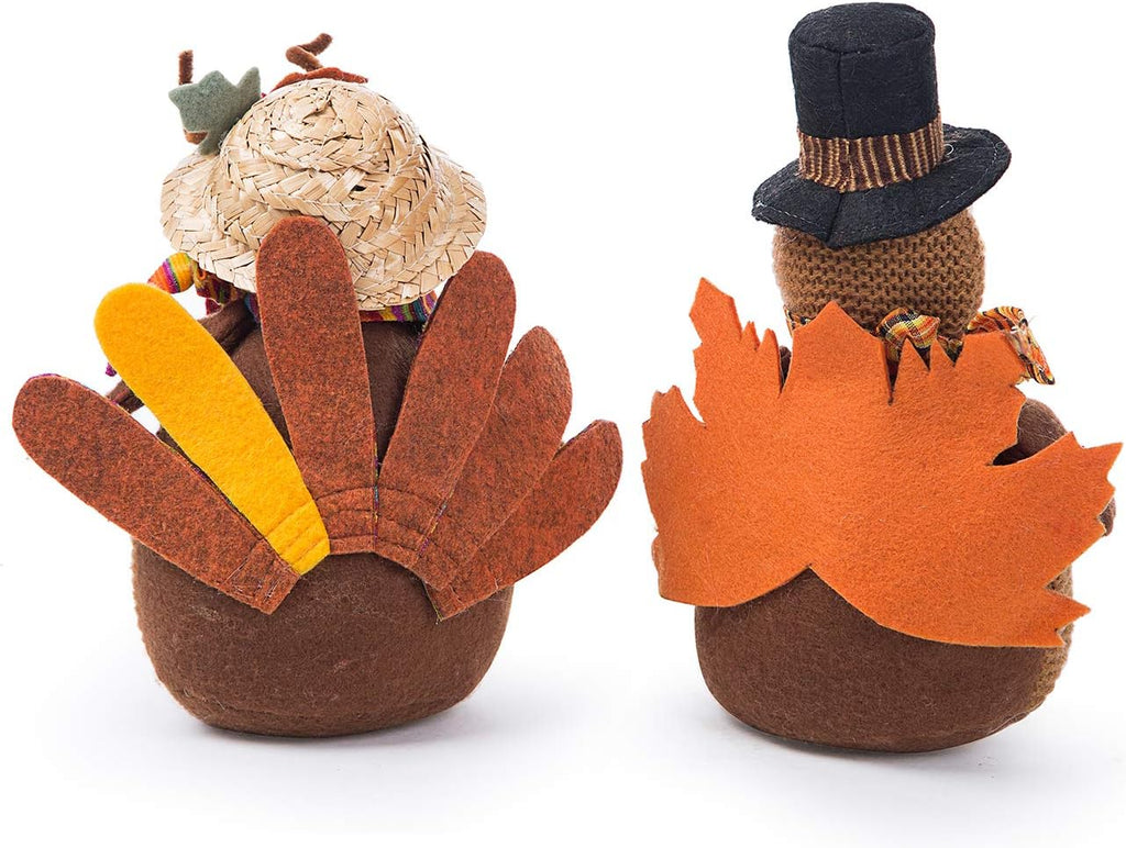 Stuffed Turkey Couple Doll Thanksgiving Table Decoration - Set of 2