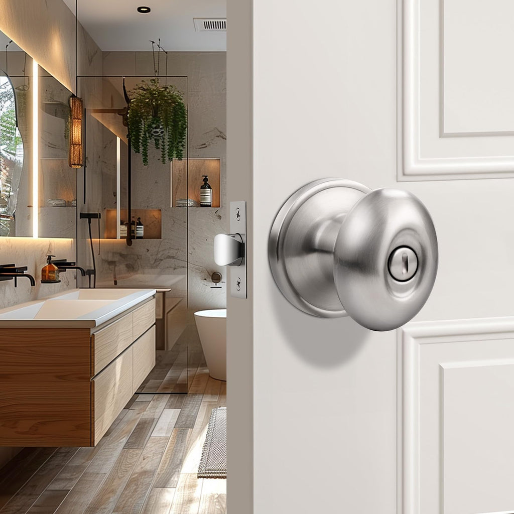 3 Pack Oval Door Knobs Satin Nickel Privacy Door Handles Egg Shaped Door Knobs Interior Door Knobs Without Key
