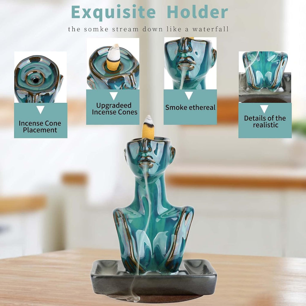 Statue Backflow Incense Holder Waterfall Aromatherapy Ornament Blue