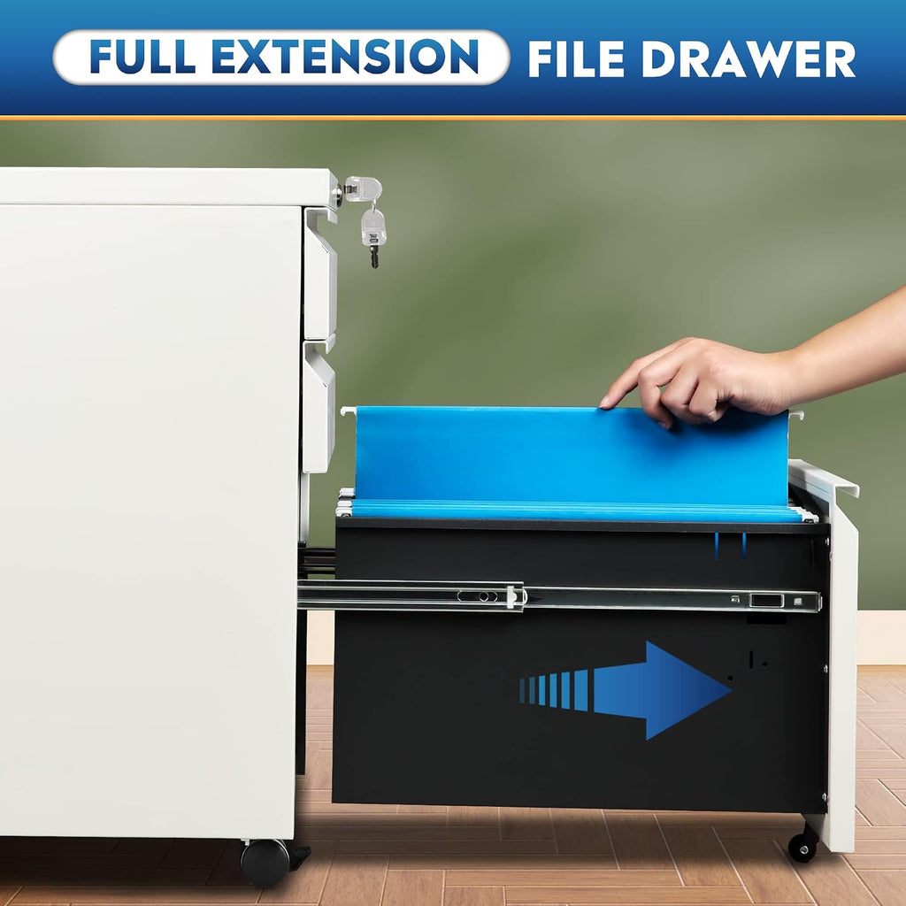 3 Drawer Mobile File Cabinet with Lock, Under Desk Metal Filing Cabinet /Legal/Letter/A4 File, Fully Assembled Except