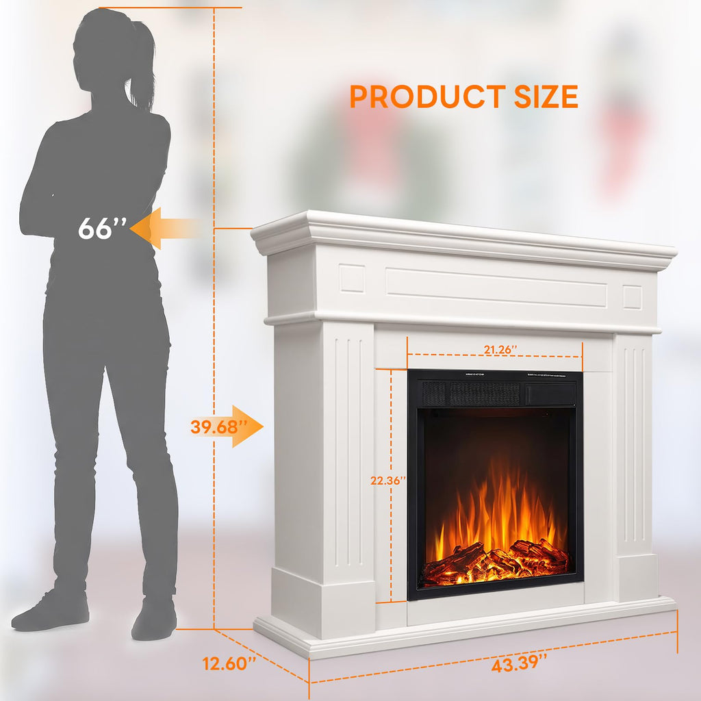 Electric Fireplace with Mantel, Classical Cream, (43inch)