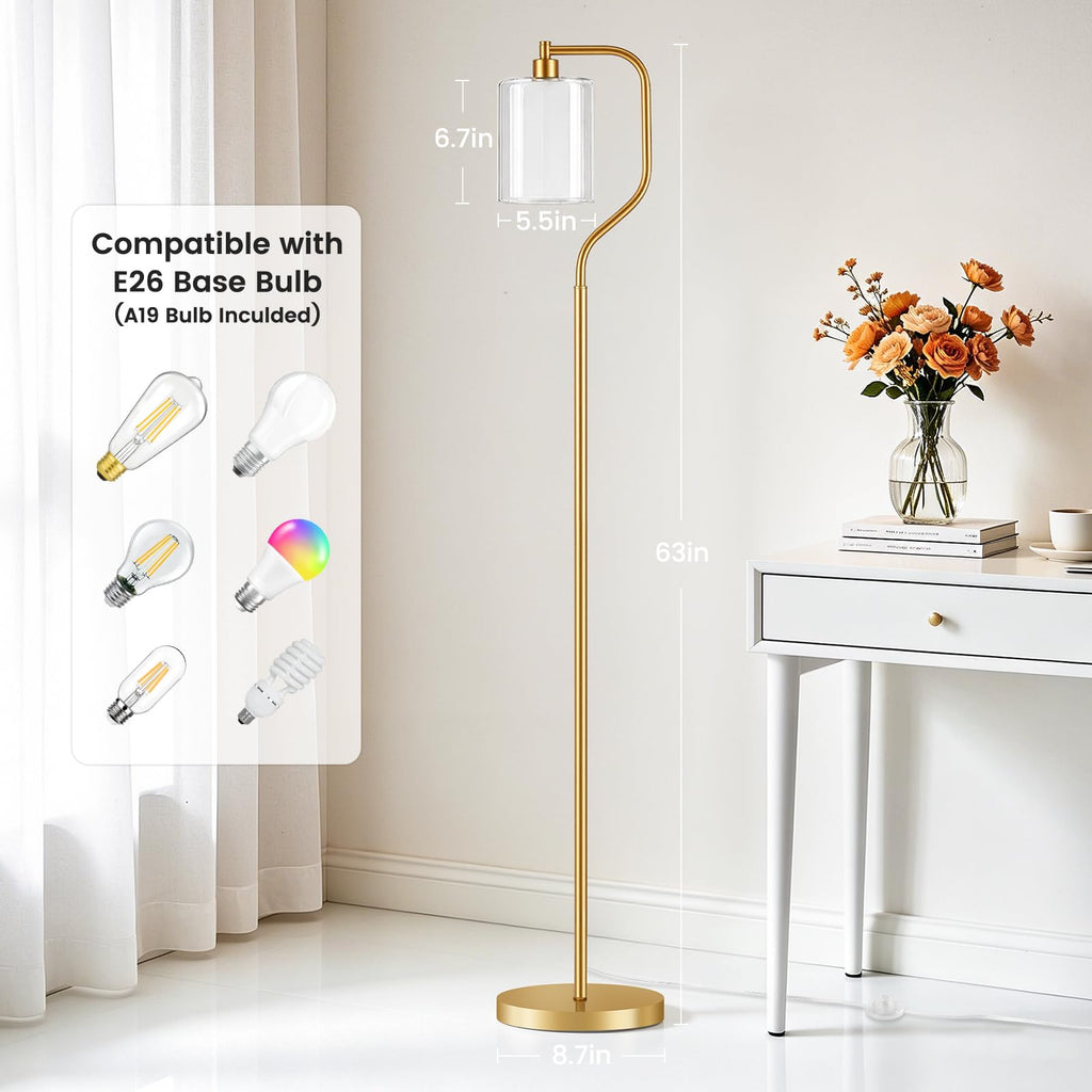 Dimmable Gold Floor Lamp with Double Glass Shade