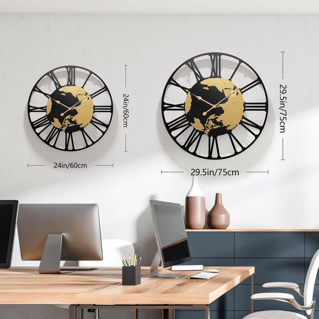 Large Wall Clocks Decor, World Map Large Round Wall Clock 30 Inches Or Larger Clock /Living Room/Kitchen/Dining Room