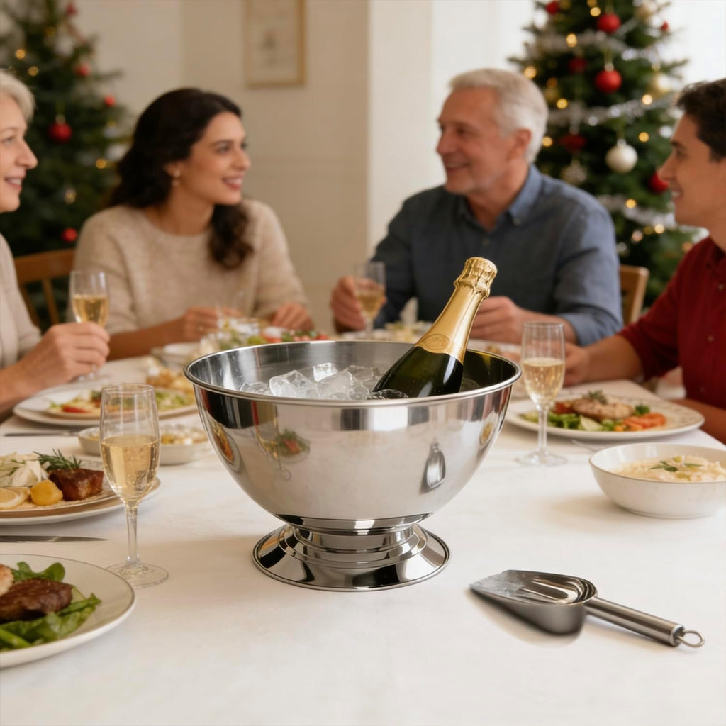 Stainless Steel Champagne Bucket with Scoop, 15.3" Large Capacity Ice Bucket with Detachable Base, Mirror Polished