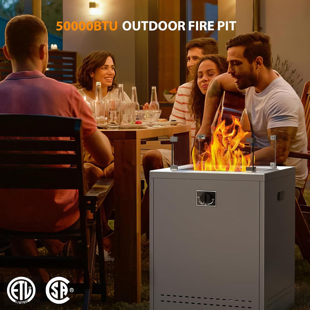 20" Square Smokeless Propane Fire Pit Table, 50,000 BTU Portable Outdoor Patio Heater with Lava Rocks