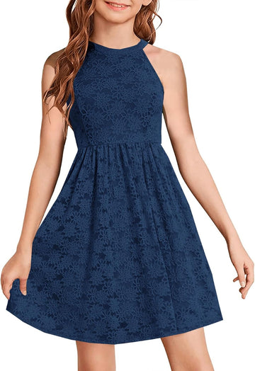 Girls Elegant Floral Lace Junior Bridesmaid Flower Girl Dress