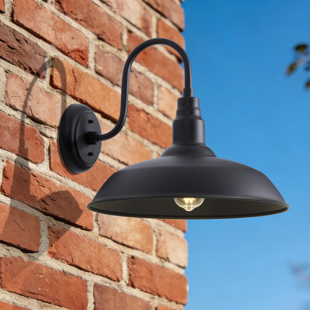 16 Inch Dome Barn Light for Porch, Large Gooseneck Outdoor Light Fixture for Farmhouse, Barn Style Exterior Patio