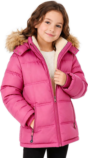 Boy's Girl's Winter Coat Puffer Sherpa Warm Jacket with Detachable Fur Hood