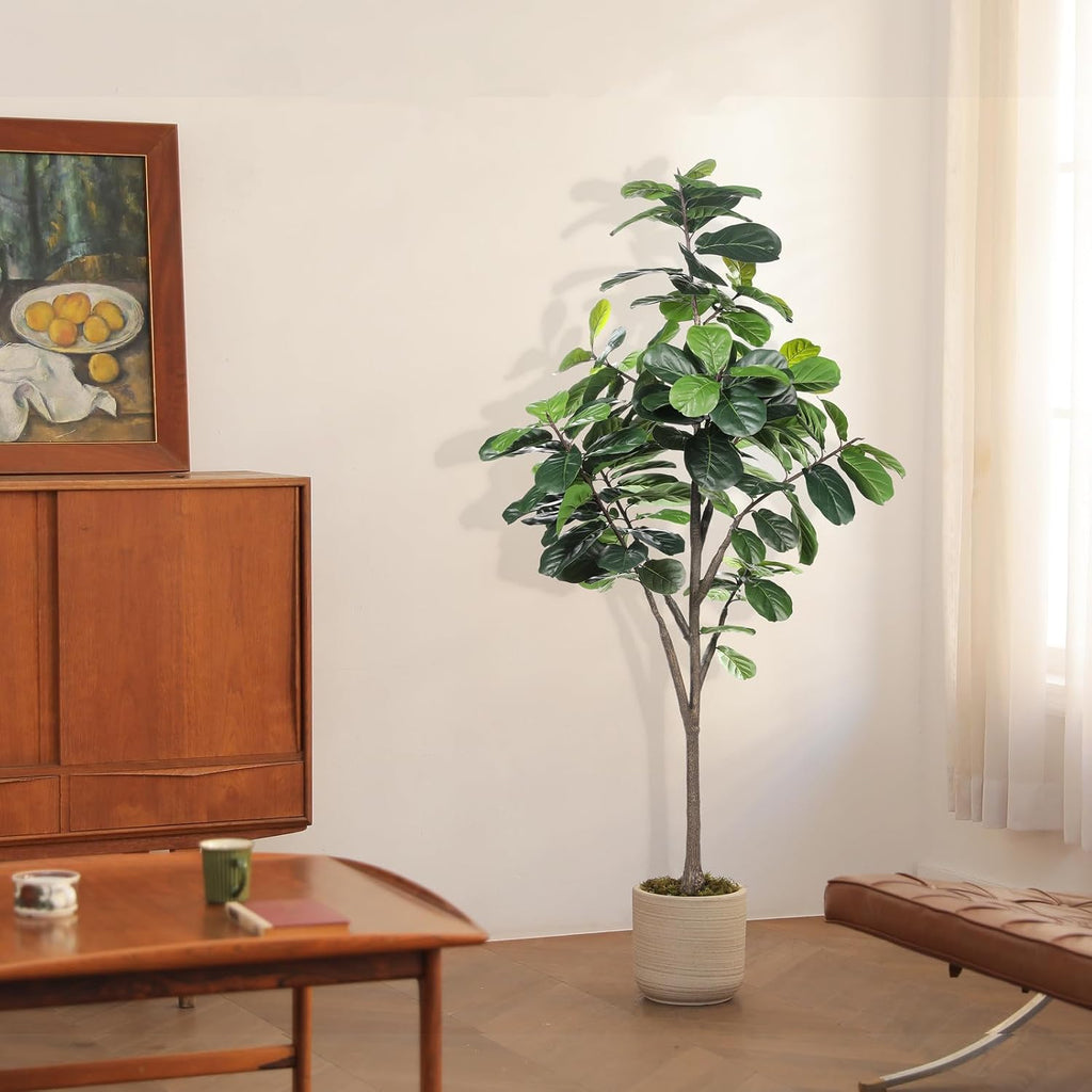 Faux Fiddle Leaf Fig Tree 7ft with Lifelike Leaves, Realistic Trunk