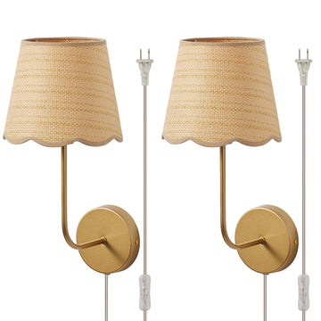 Boho Rattan Plug in Wall Sconces