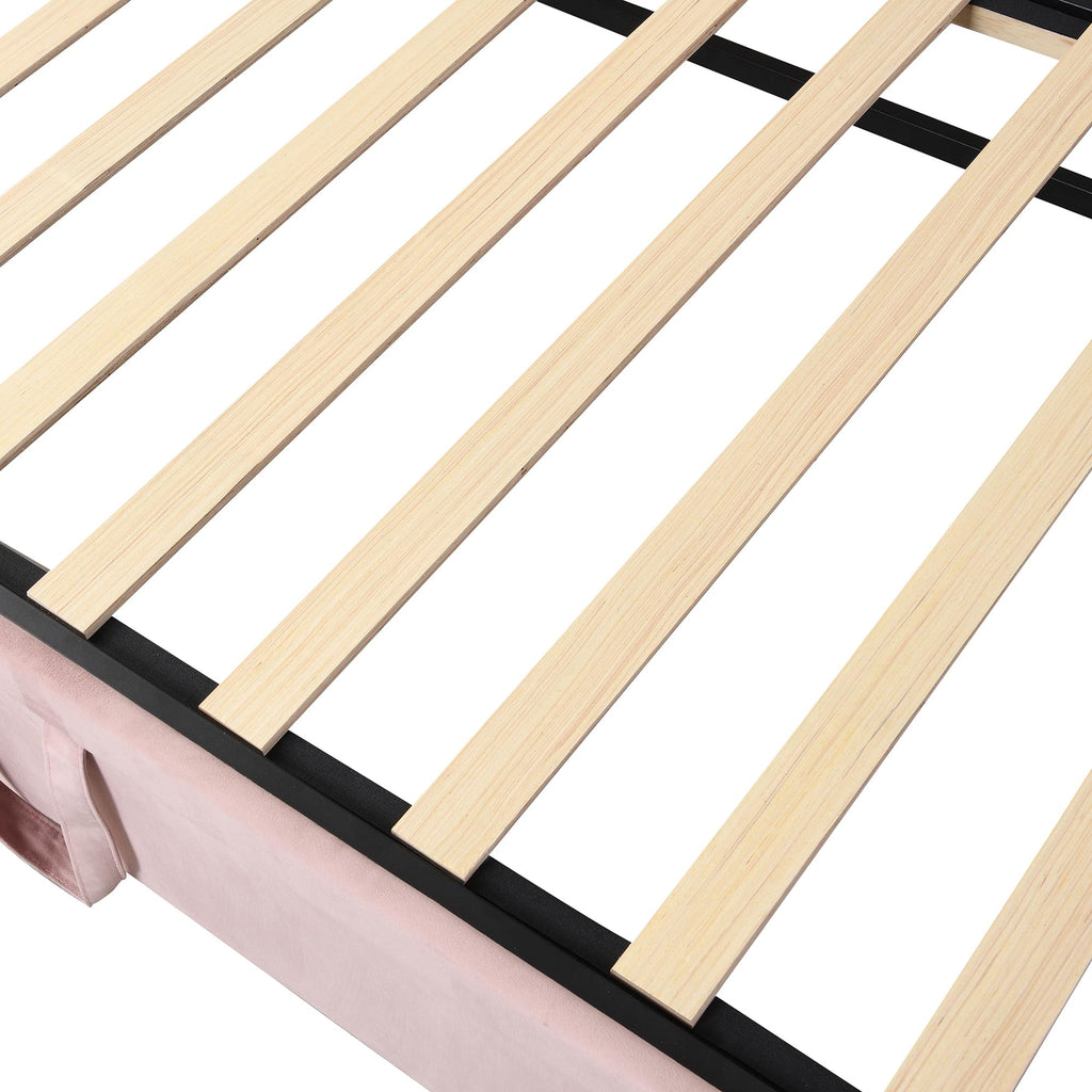 Twin Size Daybed, Upholstered Twin Daybed with Extendable Trundle, Twin Size Daybed Frame, Pink
