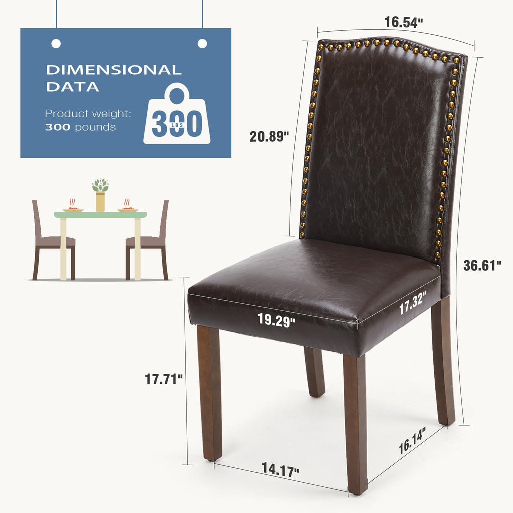 Dining Chairs Set of 4, PU Leather Kitchen Table Chairs, Brown