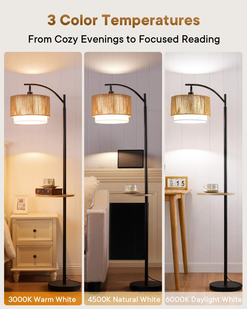 Rattan Floor Lamp, Farmhouse Arc Standing Lamp