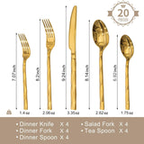 Gold Silverware Set, Luxury 20-Piece Flatware Set for 4, 18/10 Stainless Steel Cutlery Set with Diamond Cut Pattern