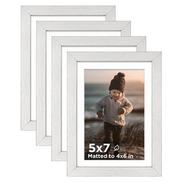 5x7 Picture Frame Silver Set of 4, Wooden Frames Matted 4x6, Desk