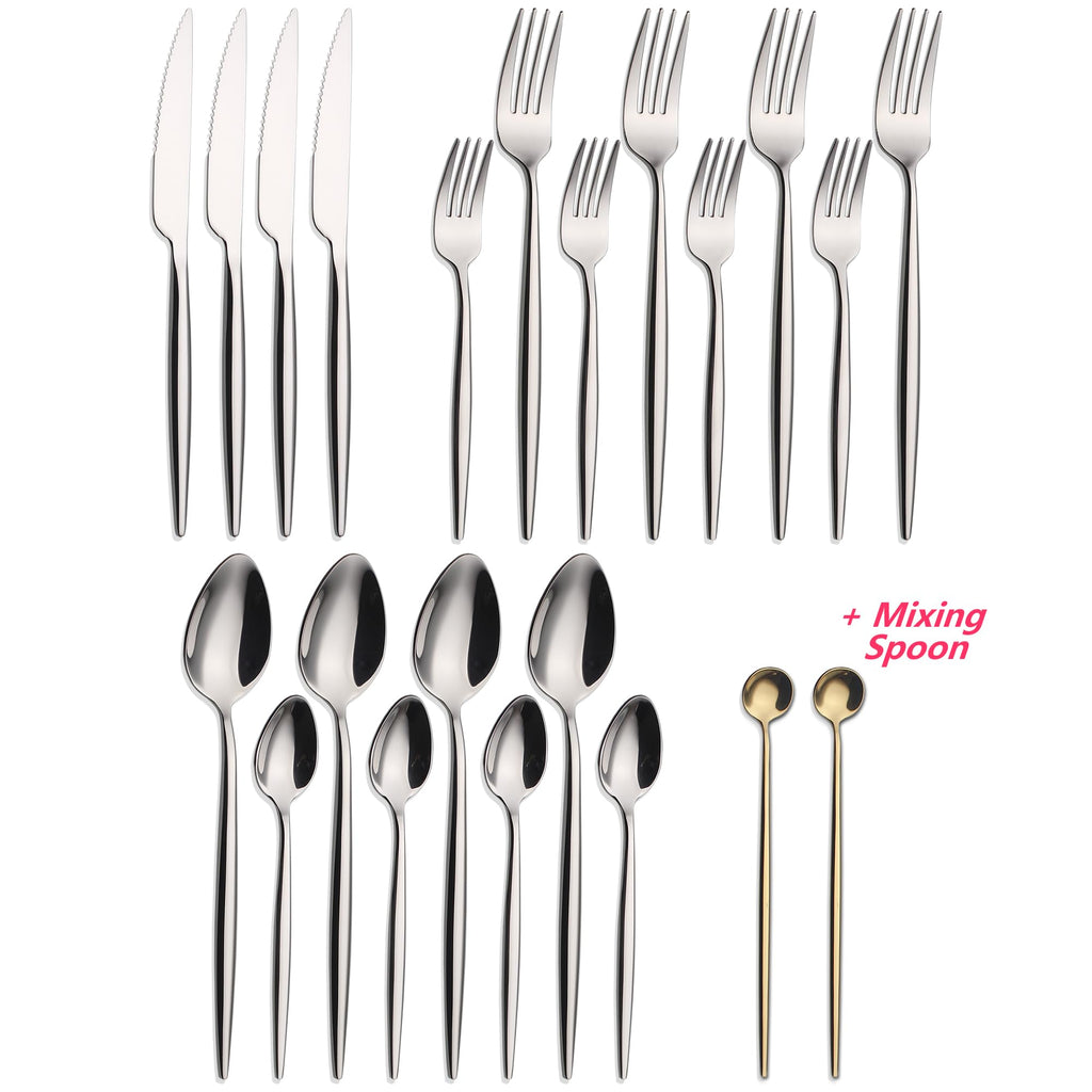 20 Piece Luxury Silverware Set for 4 Mirror-Polished 18/10 Stainless Steel Heavy Flatware Set Modern Cutlery Set