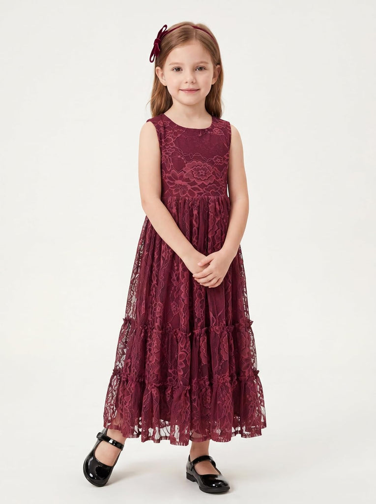Flower Girl Dress Ruffle Lace Boho Toddler Dresses Sleeveless